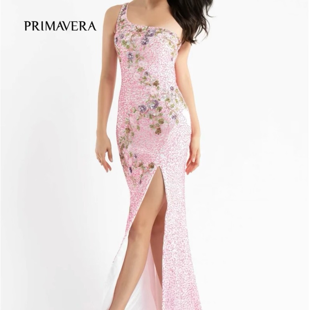 Primavera pink sequin prom dress